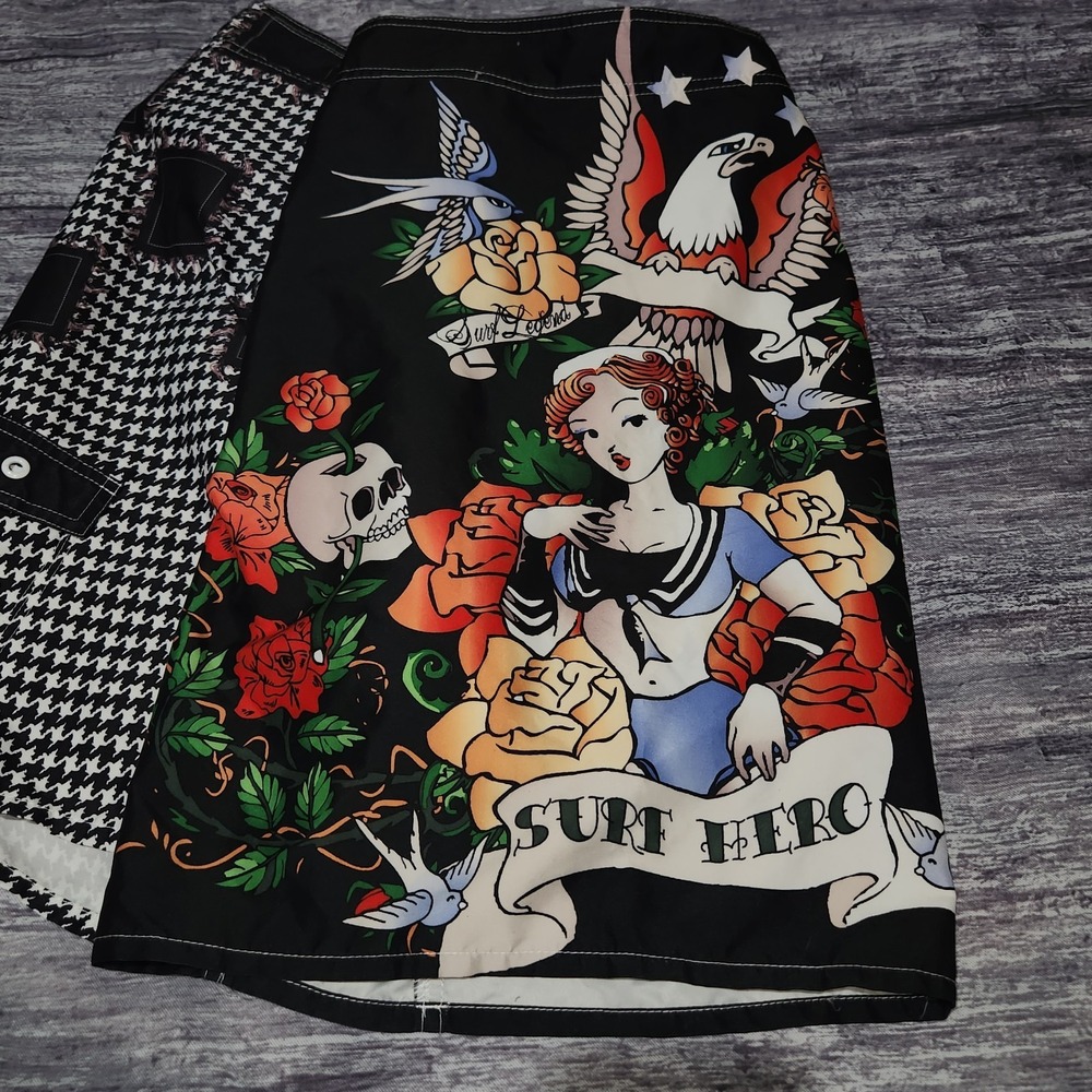 Joe Boxer Y2K Swim Trunks Vintage Grunge‎ Skull Surf Men's Size Large